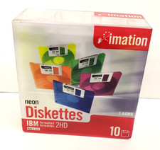 Imation Neon Diskettes Mac 3.5 Floppy Disc IBM Formatted 10 pack NEW Sealed