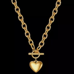 Authentic Zara 18K Gold plated chunky linked new toggle necklace chain with heart T Bar