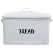 13L Grocer White Bread Bin Metal Loaf Storage Handle Food Container Kitchen