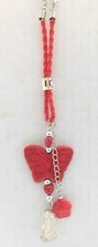 Car Rearview Mirror Hanging Charm Ornament Red Butterfly Crackle Stone