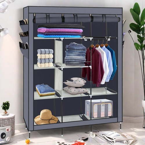 4-Tier Closet Storage Cabinet - Gray, Non-woven Fabric, Side Pockets & High Legs - Picture 5 of 24