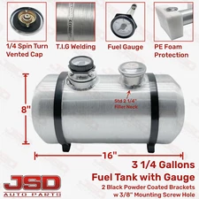✨Universal 8x16'' 3 1/4 Gallons 1/4 NPT Spun Aluminum Gas Tank Fuel Tank w/Gauge