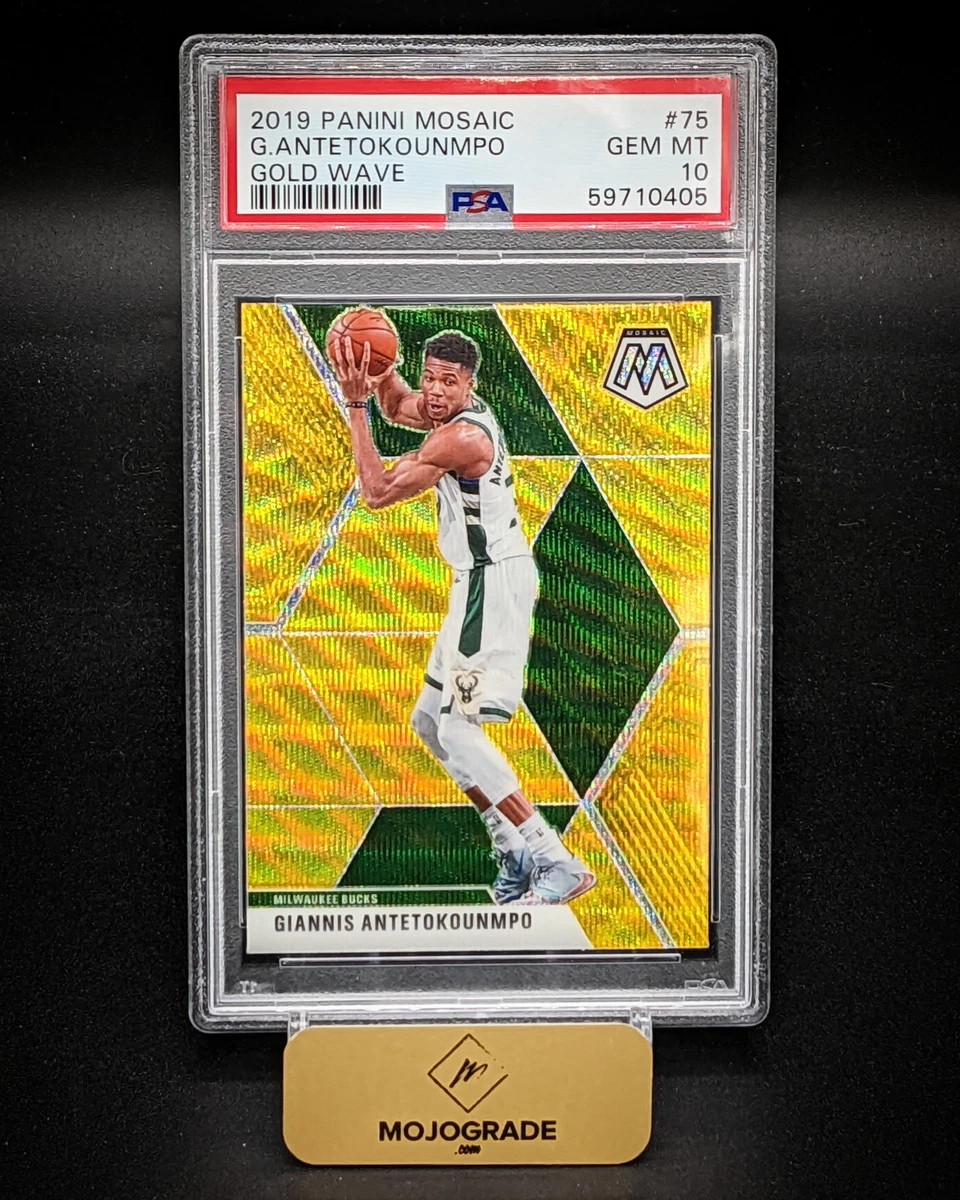 Giannis Antetokounmpo 2019-20 Panini Mosaic Prizm Gold Wave SP 75 PSA 10