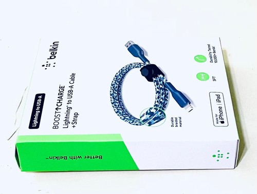 Belkin Boost Charge 5ft Lightng/USB-A Cable & Strap Apple iPhone - MFi-Certified - Picture 2 of 4