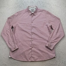 Ted Baker Button Shirt Mens sz 6 Geometric Red White cotton Flip Cuff