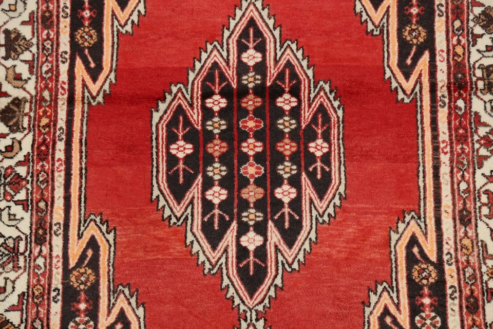 Geometric Semi Antique Hamedan Area Rug Traditional Hand-knotted Wool Carpet 4x7 - Image 4 of 4