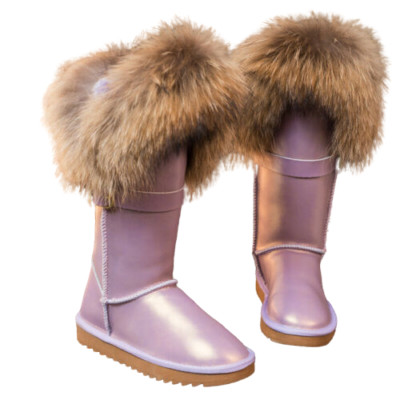 Womens Over the Knee High  Snow Boots Tall Fox Fur Trim Lined Winter WARM Shoes