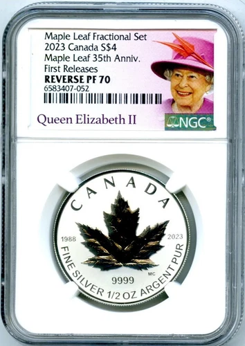 2023 QUEEN ELIZABETH $4 1/2 OZ CANADA NGC PF70 SILVER PROOF 35TH MAPLE LEAF - FR