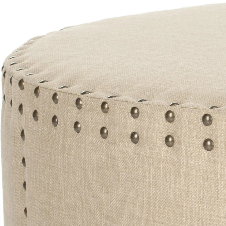 SAFAVIEH Sherri Cocktail Ottoman Brass Nail Head | Beige | - Image 4 of 4