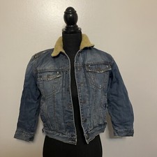 The Childrens Place Girls Denim Jacket Sherpa Lined Button Front Size 7/8 Medium