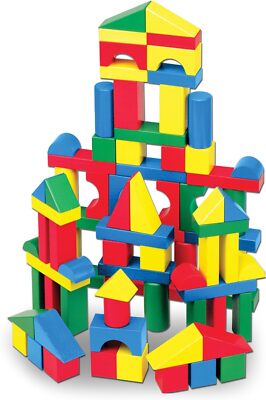 100 Piece Melissa & Doug Wooden Building Blocks Toy Set Classic Toys Kids New