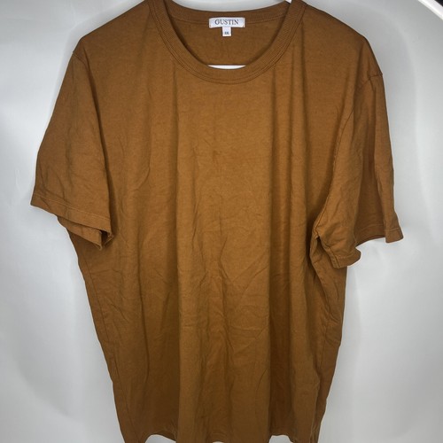 Gustin Shirt Mens XXL Brown Solid 100% Cotton Crew Neck Made in California USA - 第 1/8 張圖片
