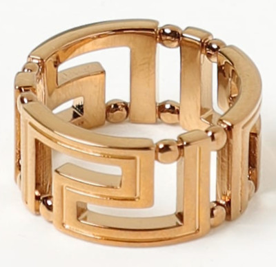 NIB Versace Greca Greek Key Logo Gold Cut Out Wide Band Ring Sz 25 US 10.5 $495