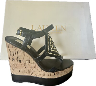 Ralph Lauren Mattie beaded platform wedge Black