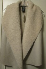 $78 Chelsea & Theodore Beige Faux Fur Faux Suede Drape Sweater Vest Jacket M Nwt