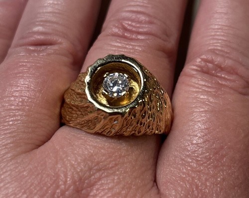 Vintage vergoldet strukturiert CZ Herren Statement Ring Größe 12 Neu aus altem Lagerbestand - Bild 4 von 15