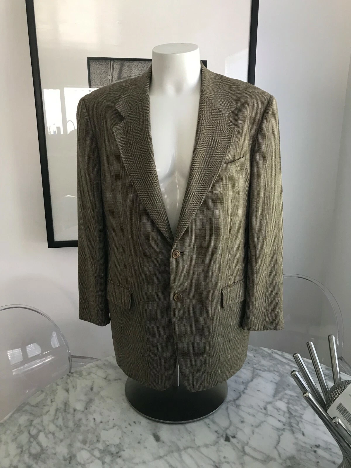 Cappotto sportivo Valentino Uomo Italia uomo 42R lana tweed 2 bottoni beige blazer