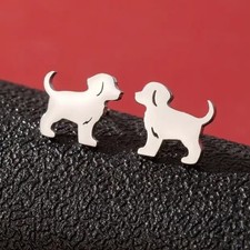 Silver Dog Earrings Puppy Stud Earrings Pet Animal Lover Jewelry Gift Stainless