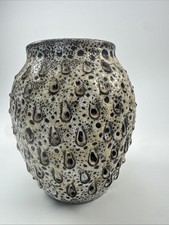 MCM Mid Century Modern Italian Art Pottery Fat Lava Vase Brown White Teardrop 6