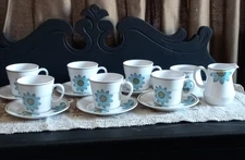 Noritake Progression Up-Sa Daisy 6 Cups and Saucers Cream & Sugar w/o Lid~14 Pcs
