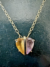 Vintage 9ct Gold Amethyst & Citrine Heart Pendant Necklace | London Hallmarked |