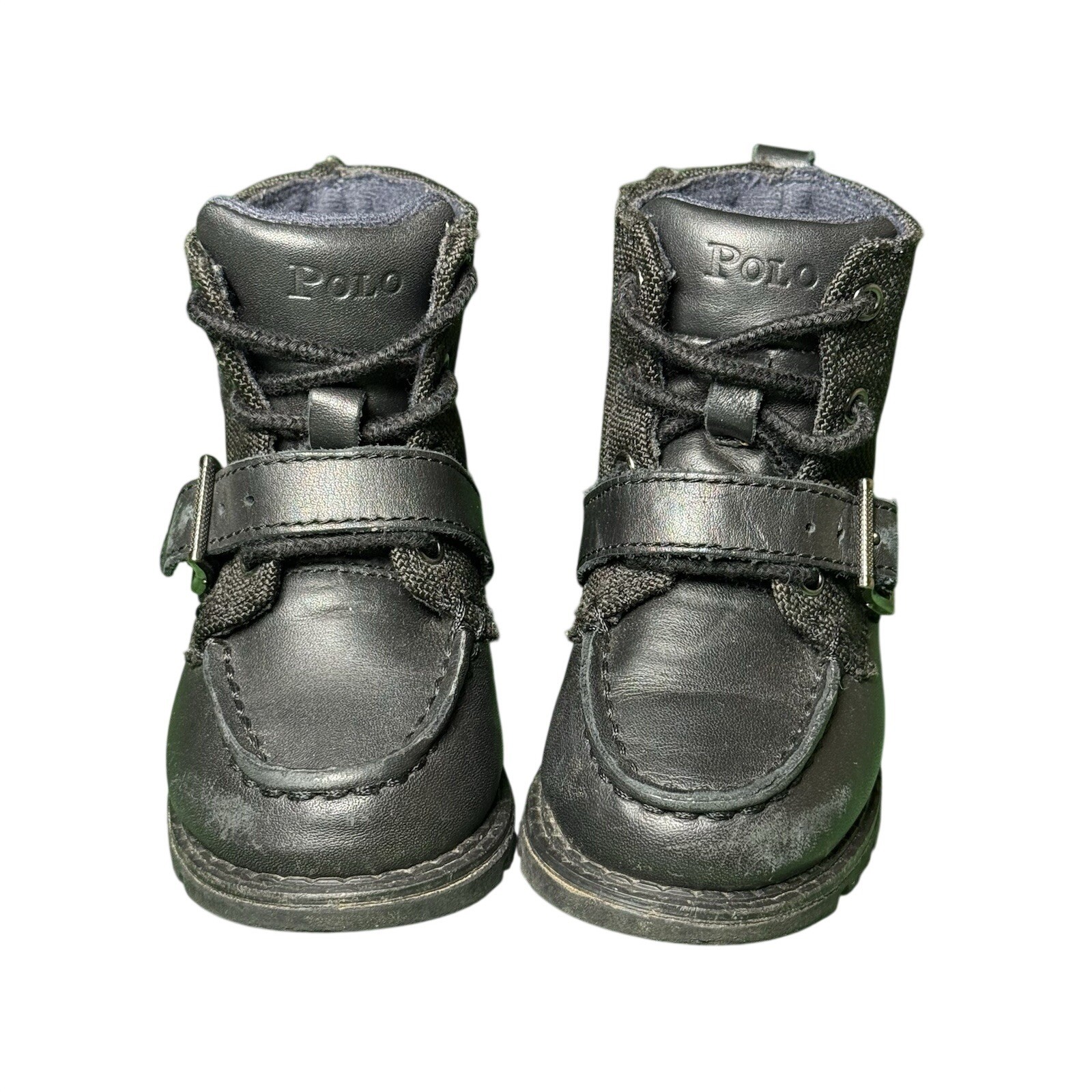 Polo Ralph Lauren Ranger Hi II Black Leather Textile Boots Baby Boy Size 6C image 2