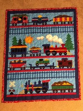 New Handmade Lightweight Baby Choo Choo Train Caboose Quilt 44 x 35 inches