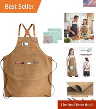 Stylish Adjustable Chef Apron in Cappuccino Brown - Durable with 3 Large Pockets