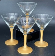 Panache Set Of 4 Matching Vintage Martini / Cocktail  Gold Stem Glasses Cocktail