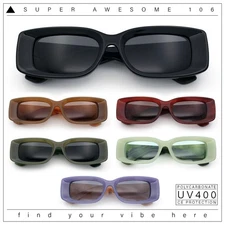 Womens Beveled Rectangle Mod Thick Plastic Fashion Sunglasses