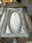 Art Nouveau slag glass table lamp with silver-plated metal base and frame — photo 9