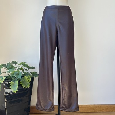 I.L.U Women's XS Brown Shiny Deadstock BNWT High Waist Flare Leg Pants
