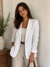 NWT Talbots Women s 100 Linen Blazer Suit Size 10 White, 1-button quiet luxury