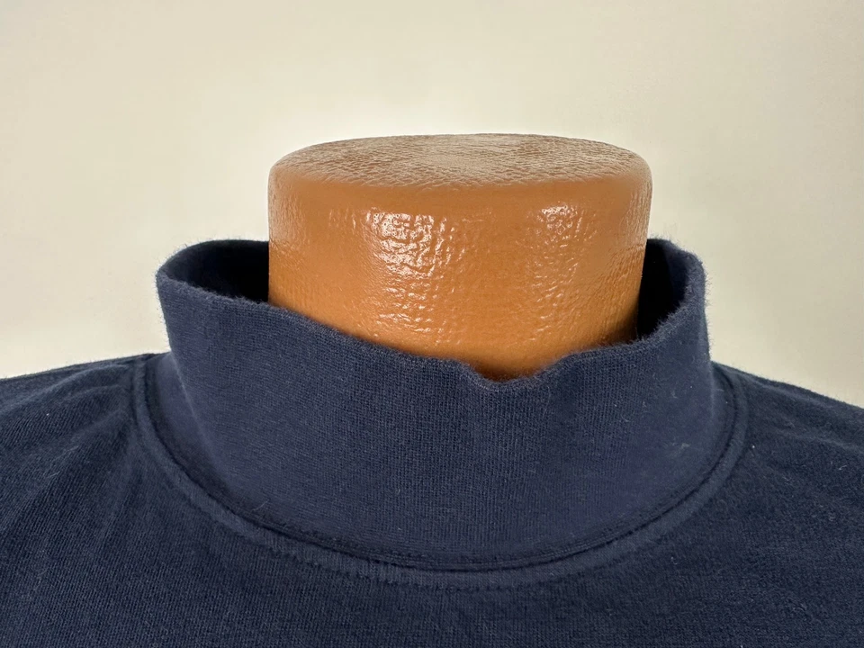 Vintage 90s Mock Neck Shirt Men L Navy Blank Minimal Outdoors Cotton Trader Bay - Image 3 of 4