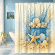 Coastal Shower Curtain with Shells and Starfish Beach Decor