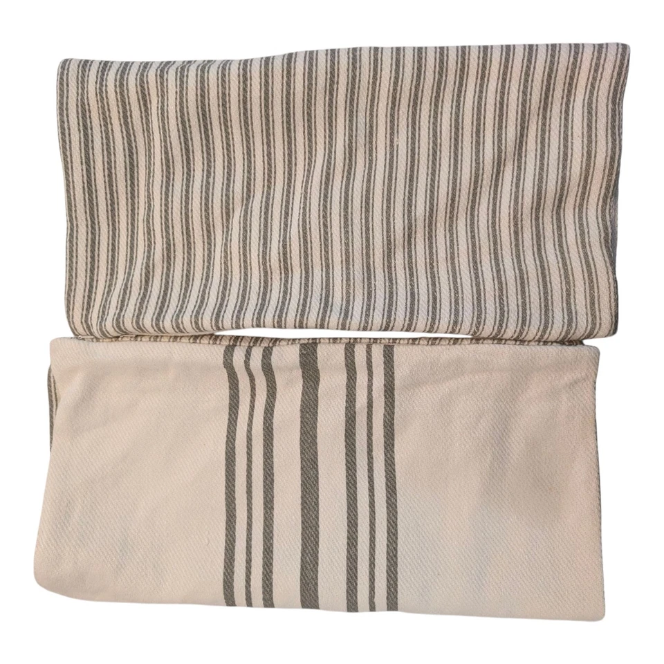 (2) Funda de almohada Pottery Barn Farmhouse de lino a rayas de doble cara de 20 pulgadas x 20 pulgadas cuadradas Foto 3 de 4