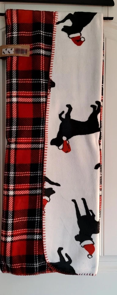 NEW Eddie Bauer Black Lab Christmas 50x70 Reversible Tartan Throw Free Ship - Image 3 of 4