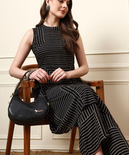 Women's Black Boat Neck Sleeveless Rayon Co-Ord Set Casual Matching Outfit