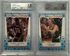 1989-90 Fleer All-Stars Stickers Magic Johnson Larry Bird BGS Graded 7.5 & 5 Lot