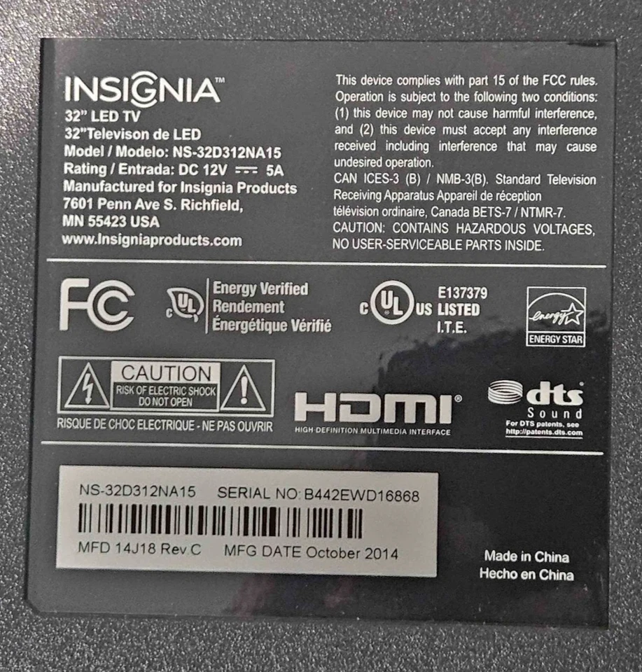 Insignia 32" 720p LED Flatscreen TV Model NS-32D312NA15 Tested & Works - Image 3 of 4