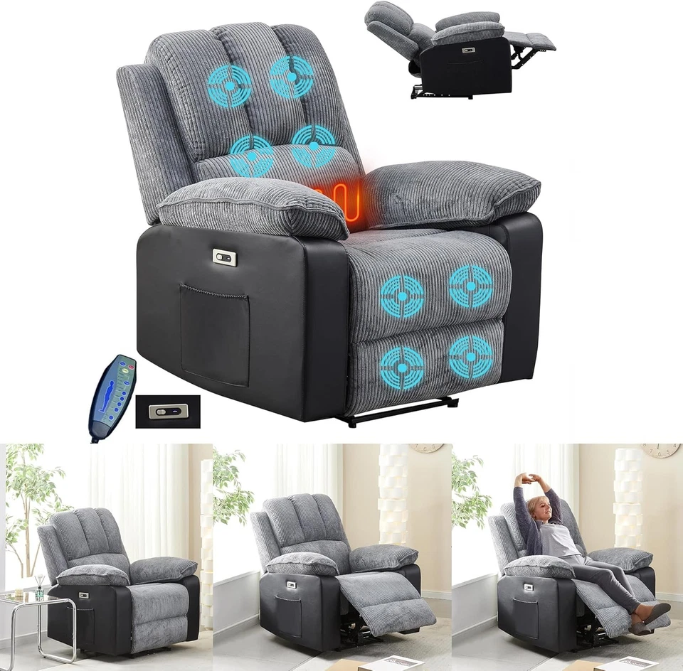 Electric Recliner Armchair 8 Point Electric Heated Massage Sofa Arm Chair Home - Image 4 of 4