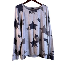 Buffalo by David Bitton Soft Cozy Crewneck Sweater Tan Stars Sz XXL Banded Hem