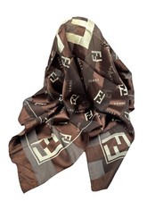 Fendi FF Monogram Style Brown Square Scarf 38.5 Sheer Satin Feel Wrap NOS