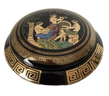 Black Lidded Trinket Vanity Pot Made In Greece With 24k Gold