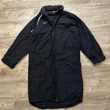 Nike Longline Bench Coat Black Fleece Lined Hood Size M Winter Jacket