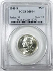 *1941 S WASHINGTON QUARTER PCGS MS 64* NR #G3907