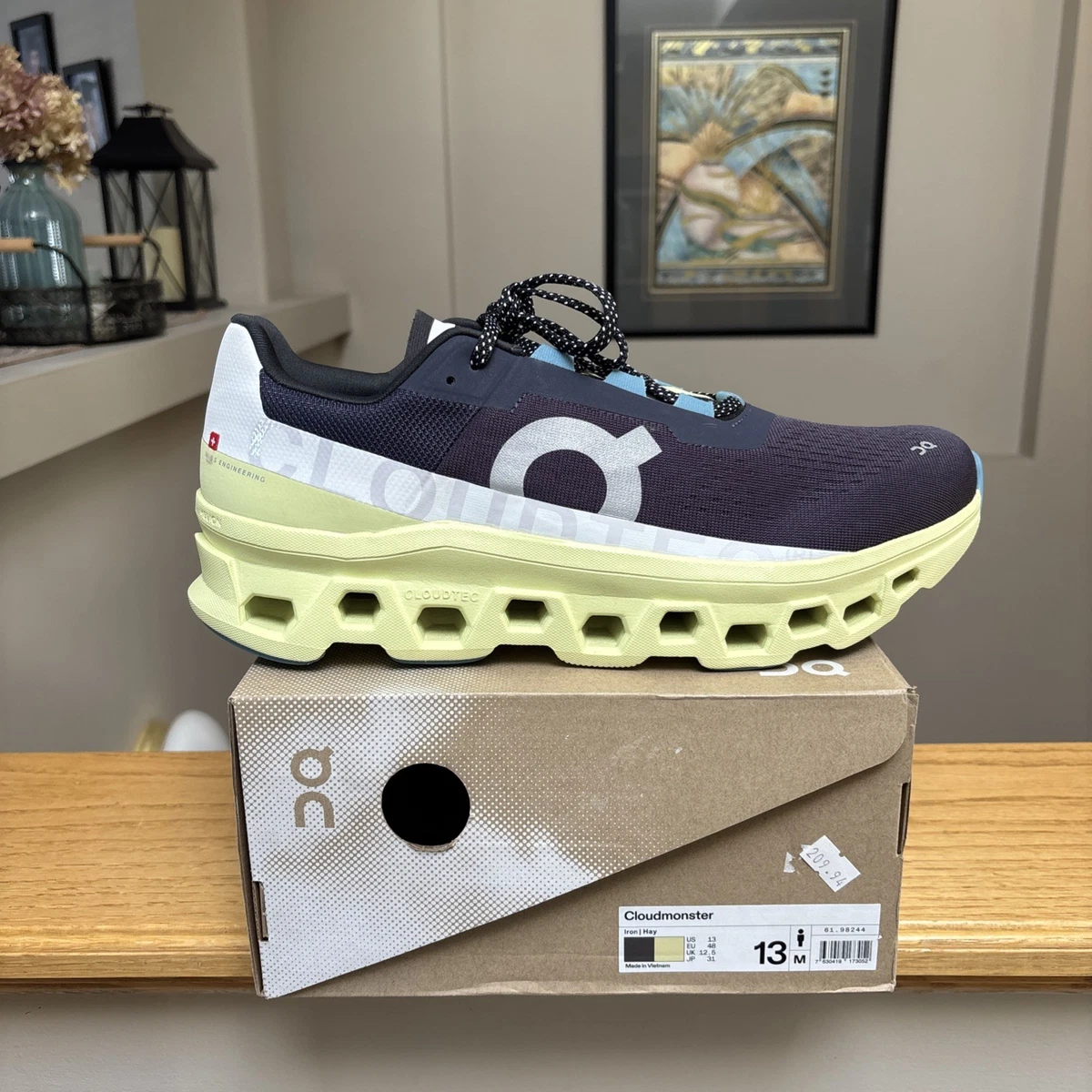 On Cloud Cloudmonster Iron Hay 61.98244 Navy Neon Yellow Sneakers Shoes Mens 14 Cloudmonster Iron Hay for sale | eBay main image 2