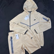 NWT Nike Tech Fleece Short Set Mens Size Small Cream Color Hoodie Shorts Combo