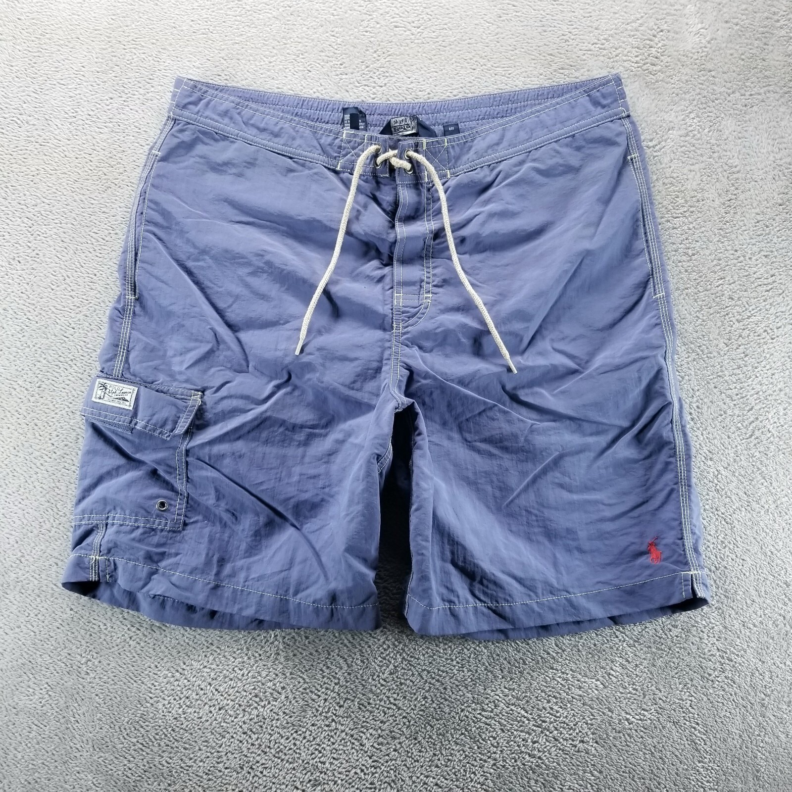 VTG Polo Ralph Lauren Swim Shorts Mens L Blue 9" Swim Trunks Drawstring Lined