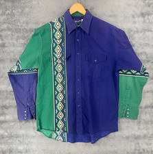 Vintage Wrangler Western Shirt Mens XL Green Blue Aztec Snap Front 90s
